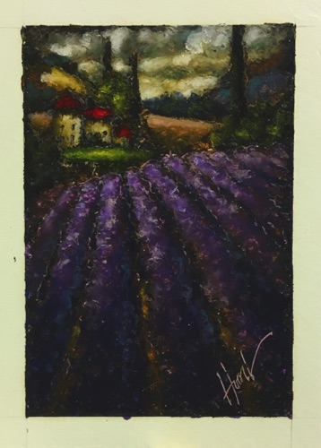 Lavender Fields 006. Paintstik on watercolor paper. Varnished. 4.5"x6.5". $175.00